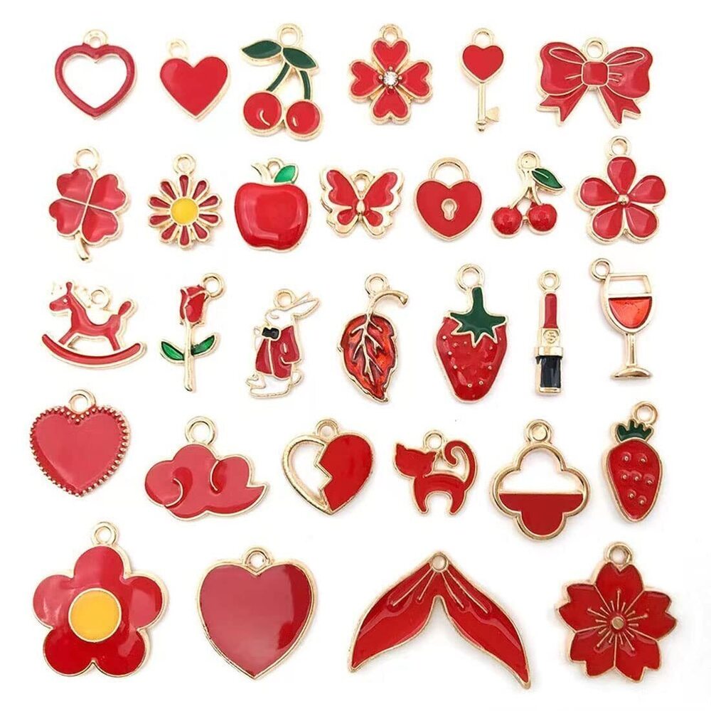 8153 30pcs Mixed Charms Bow Sunflower Strawberry Enamel Fruit Alloy